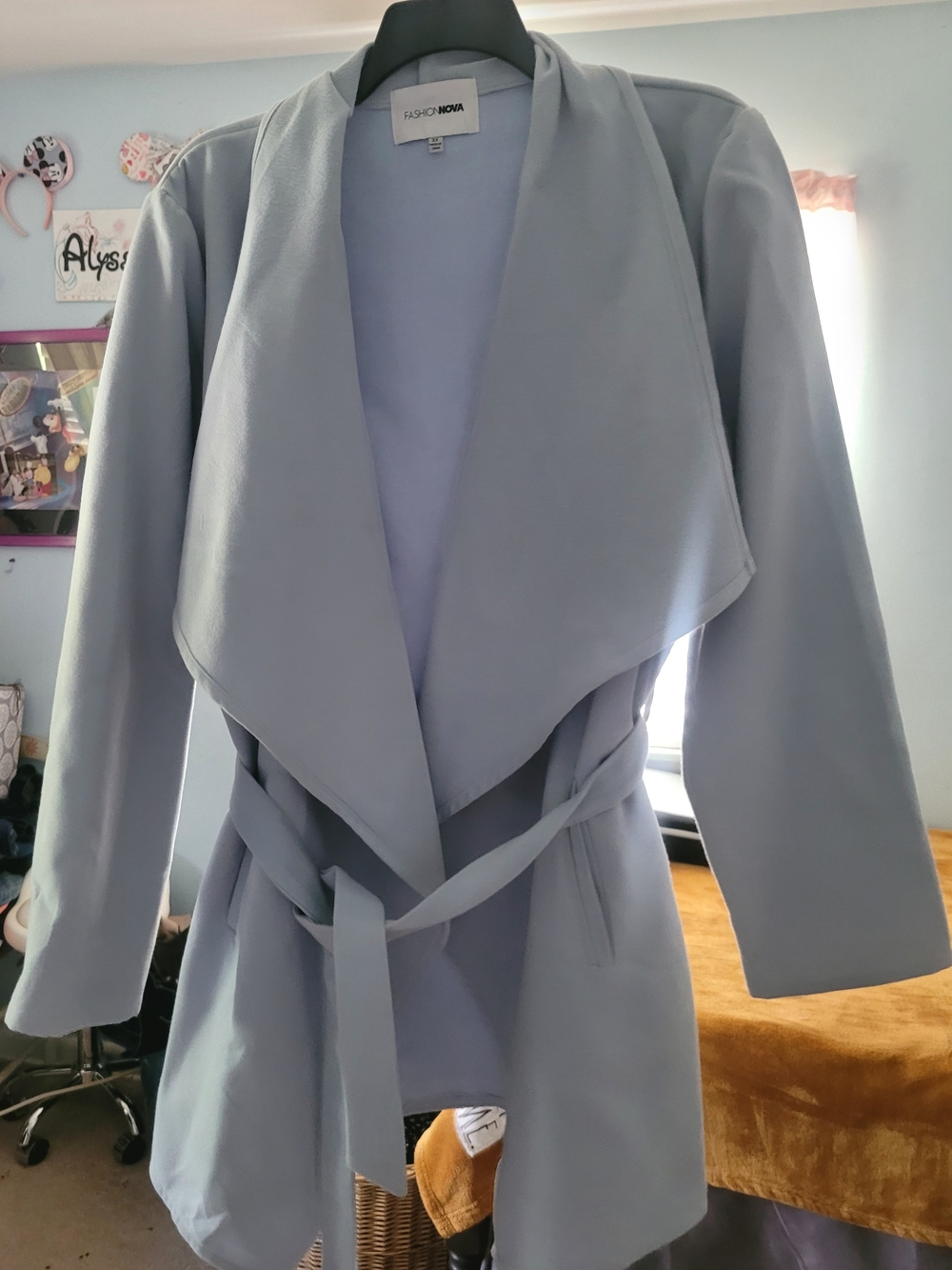 Fashion Nova Light Blue Drape Front Trench with Belt